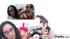 Play Brunette Lesbian Pornstars Charley Chase & Friend with Dildo